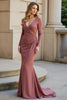 Load image into Gallery viewer, Vintage Mauve Mermaid V-Neck Long Mother of the Bride Dress with Sleeves