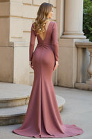 Load image into Gallery viewer, Vintage Mauve Mermaid V-Neck Long Mother of the Bride Dress with Sleeves