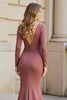 Load image into Gallery viewer, Vintage Mauve Mermaid V-Neck Long Mother of the Bride Dress with Sleeves