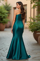 Load image into Gallery viewer, Satin Peacock Green One Shoulder Ruched Long Mother of the Bride Dress