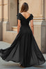 Load image into Gallery viewer, Black Chiffon V-Neck Ruched Maxi Mother of the Bride Dress with Sleeves