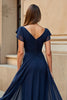 Load image into Gallery viewer, Black Chiffon V-Neck Ruched Maxi Mother of the Bride Dress with Sleeves