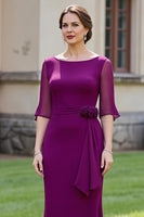Load image into Gallery viewer, Floral Grape Mermaid Boat Neck Long Mother of the Bride Dress with Sleeves