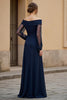 Load image into Gallery viewer, Navy Chiffon Ruched Maxi Mother of the Bride Dress with Sleeves