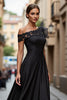 Load image into Gallery viewer, Chiffon Black One Shoulder Ruffled Long Mother of the Bride Dress with Lace