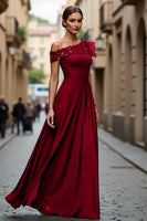 Load image into Gallery viewer, Plum Chiffon One Shoulder Ruffled Long Mother of the Bride Dress with Lace