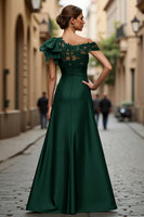 Load image into Gallery viewer, Plum Chiffon One Shoulder Ruffled Long Mother of the Bride Dress with Lace