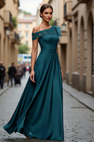 Load image into Gallery viewer, Chiffon Black One Shoulder Ruffled Long Mother of the Bride Dress with Lace