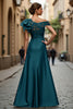Load image into Gallery viewer, Chiffon Black One Shoulder Ruffled Long Mother of the Bride Dress with Lace