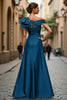 Load image into Gallery viewer, Plum Chiffon One Shoulder Ruffled Long Mother of the Bride Dress with Lace