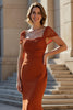 Load image into Gallery viewer, Rust Mermaid Satin Long Mother of the Bride Dress with Lace