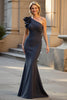 Load image into Gallery viewer, Floral Black Mermaid Satin One Shoulder Long Mother of the Bride Dress