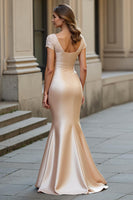 Load image into Gallery viewer, Mermaid Champagne Satin Long Mother of the Bride Dress with Lace