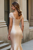 Load image into Gallery viewer, Mermaid Champagne Satin Long Mother of the Bride Dress with Lace