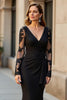 Load image into Gallery viewer, Black Mermaid Ruffled V-Neck Long Mother of the Bride Dress with Lace