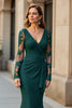 Load image into Gallery viewer, Black Mermaid Ruffled V-Neck Long Mother of the Bride Dress with Lace