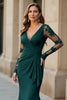 Load image into Gallery viewer, Black Mermaid Ruffled V-Neck Long Mother of the Bride Dress with Lace
