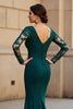 Load image into Gallery viewer, Black Mermaid Ruffled V-Neck Long Mother of the Bride Dress with Lace