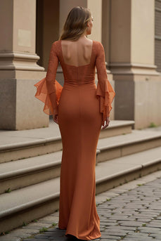 Mermaid Sunset Satin Ruffled Long Mother of the Bride Dress with Lace