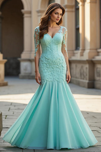 Mermaid Light Green Chiffon Corset Long Prom Dress with Lace
