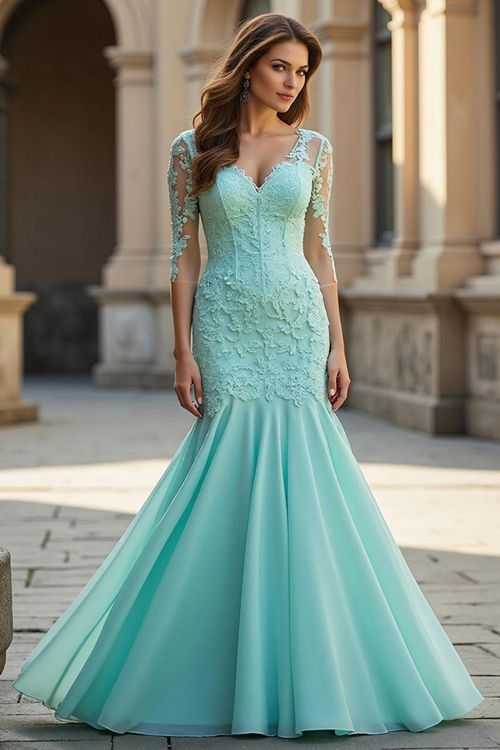 Mermaid Light Green Chiffon Corset Long Prom Dress with Lace