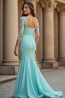 Mermaid Light Green Chiffon Corset Long Prom Dress with Lace