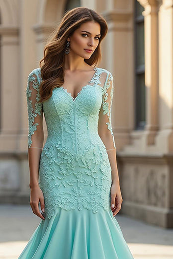 Mermaid Light Green Chiffon Corset Long Prom Dress with Lace