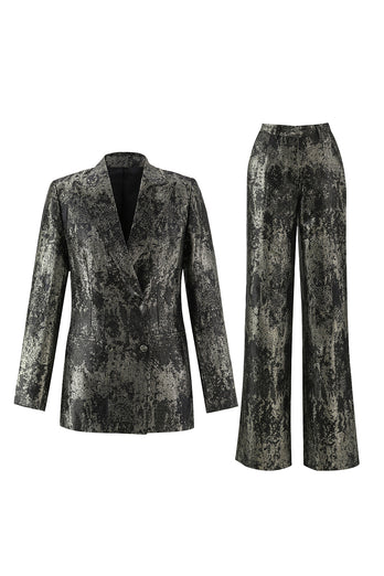 2 Piece Black and Gold Peak Lapel Women Prom Suits with Sleeves