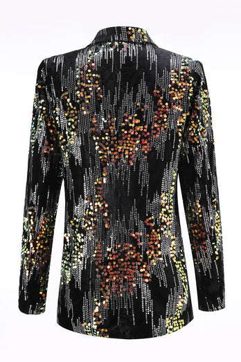 Sparkly Black Peak Lapel 2 Piece Sequin Women Prom Suits