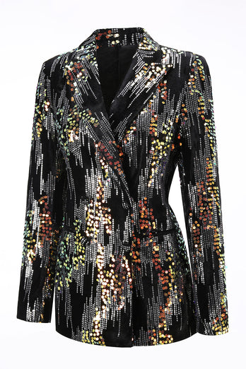 Sparkly Black Peak Lapel 2 Piece Sequin Women Prom Suits