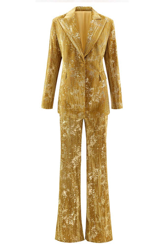 Sparkly Yellow 2 Piece Jacquard Peak Lapel One Button Women Prom Homecoming Suits