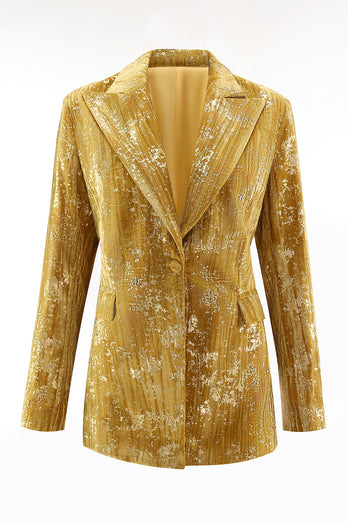 Sparkly Yellow 2 Piece Jacquard Peak Lapel One Button Women Prom Homecoming Suits