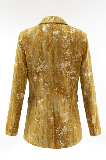 Sparkly Yellow 2 Piece Jacquard Peak Lapel One Button Women Prom Homecoming Suits