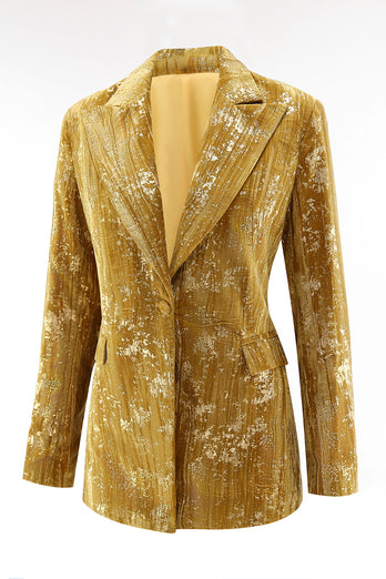 Sparkly Yellow 2 Piece Jacquard Peak Lapel One Button Women Prom Homecoming Suits