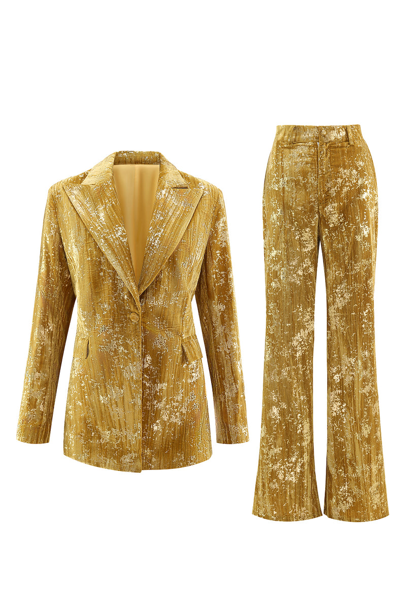 Load image into Gallery viewer, Sparkly Yellow 2 Piece Jacquard Peak Lapel One Button Women Prom Homecoming Suits