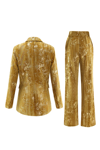 Sparkly Yellow 2 Piece Jacquard Peak Lapel One Button Women Prom Homecoming Suits