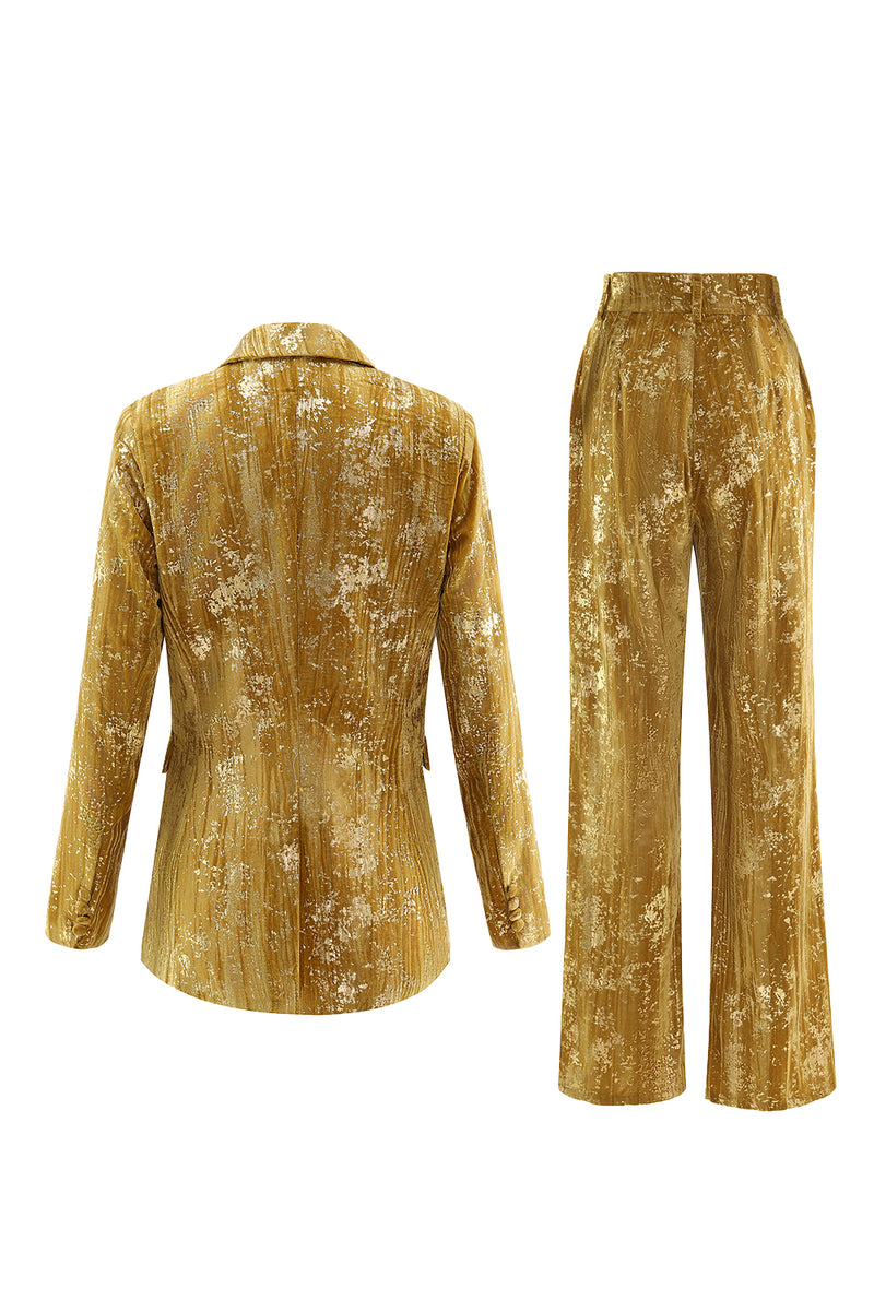 Load image into Gallery viewer, Sparkly Yellow 2 Piece Jacquard Peak Lapel One Button Women Prom Homecoming Suits