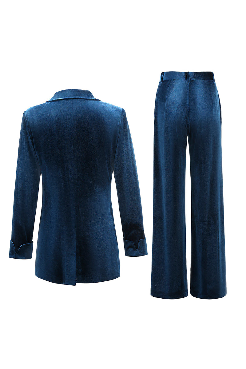 Load image into Gallery viewer, 2 Piece Peacock Blue Velvet Notched Lapel Women Prom Suits