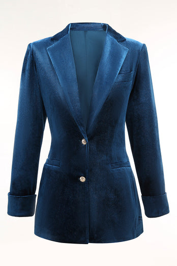 2 Piece Peacock Blue Velvet Notched Lapel Women Prom Suits