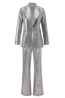 Load image into Gallery viewer, Sparkly Silver Sequin Notched Lapel 2 Piece Women Prom Suits