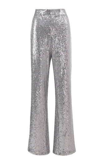 Sparkly Silver Sequin Notched Lapel 2 Piece Women Prom Suits