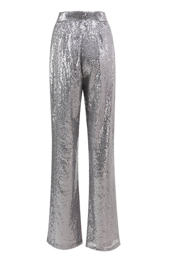 Sparkly Silver Sequin Notched Lapel 2 Piece Women Prom Suits
