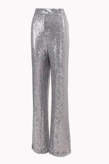 Sparkly Silver Sequin Notched Lapel 2 Piece Women Prom Suits