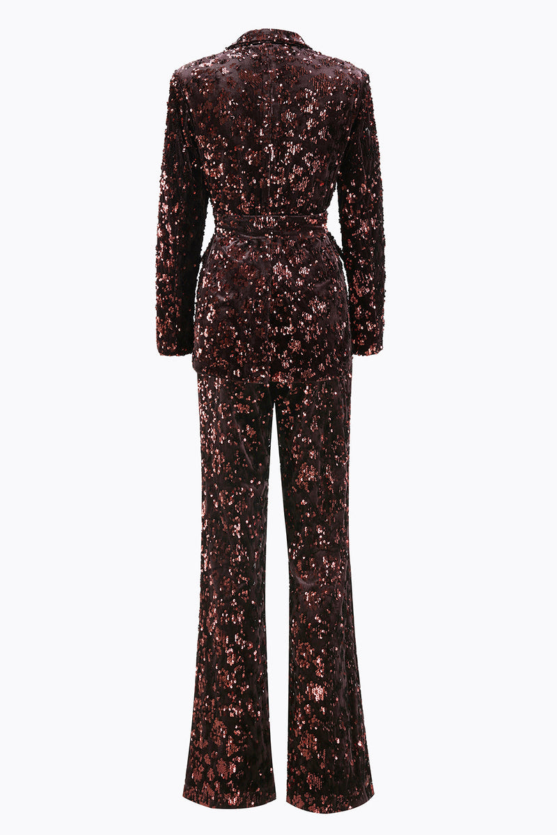 Load image into Gallery viewer, 2 Piece Sparkly Coffee Peak Lapel Sequin Women Prom Suits with Sash