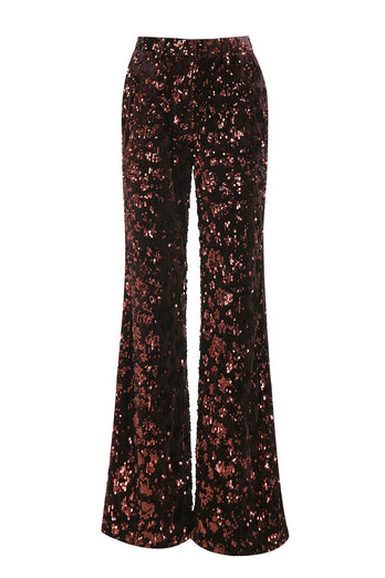 2 Piece Sparkly Coffee Peak Lapel Sequin Women Prom Suits with Sash