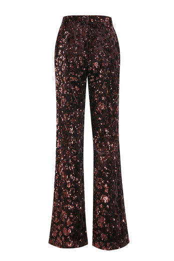 2 Piece Sparkly Coffee Peak Lapel Sequin Women Prom Suits with Sash