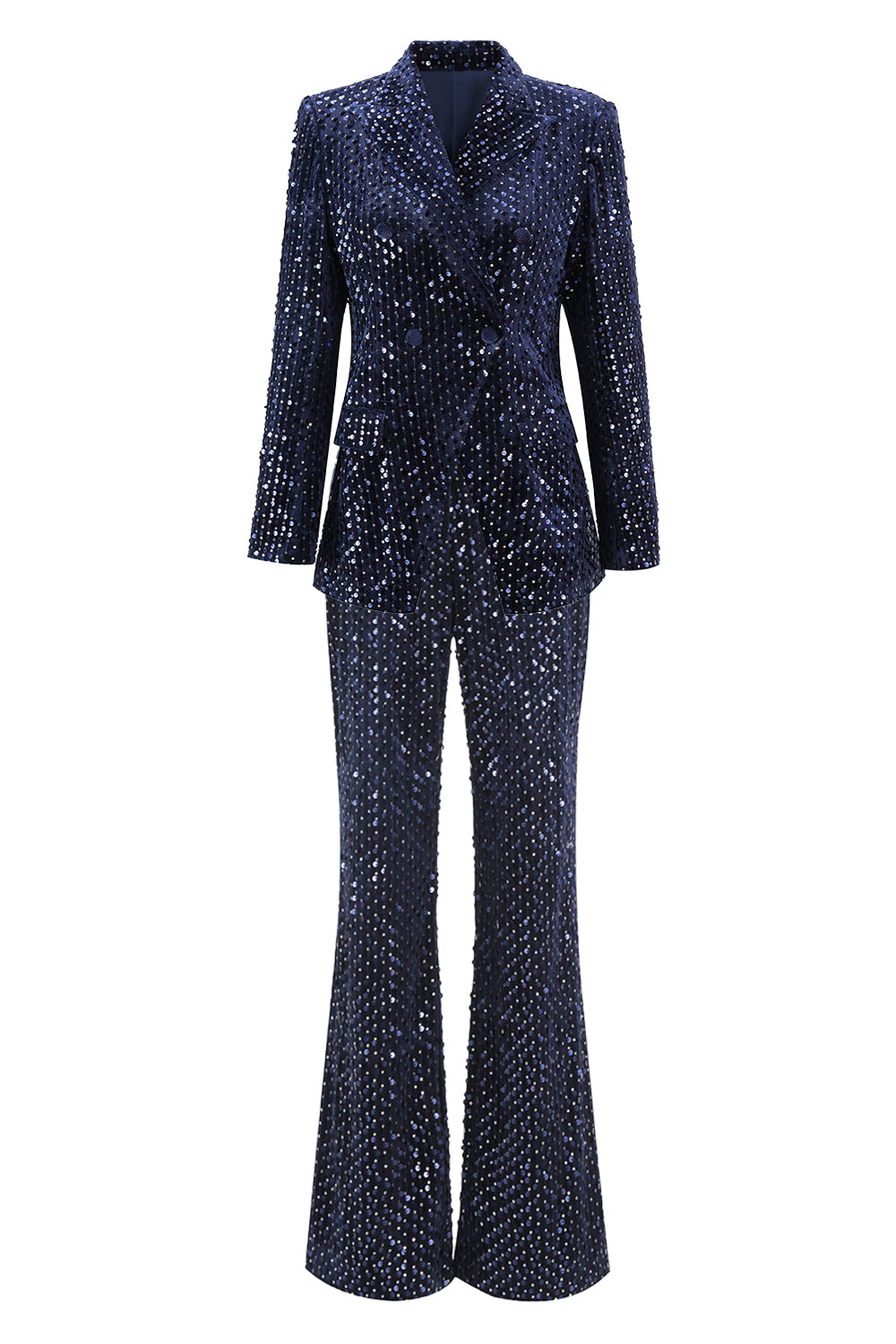 2 Piece Sparkly Navy Sequin Peak Lapel Women Prom Suits