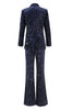 Load image into Gallery viewer, 2 Piece Sparkly Navy Sequin Peak Lapel Women Prom Suits