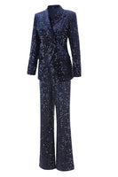 Load image into Gallery viewer, 2 Piece Sparkly Navy Sequin Peak Lapel Women Prom Suits