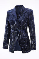 Load image into Gallery viewer, 2 Piece Sparkly Navy Sequin Peak Lapel Women Prom Suits